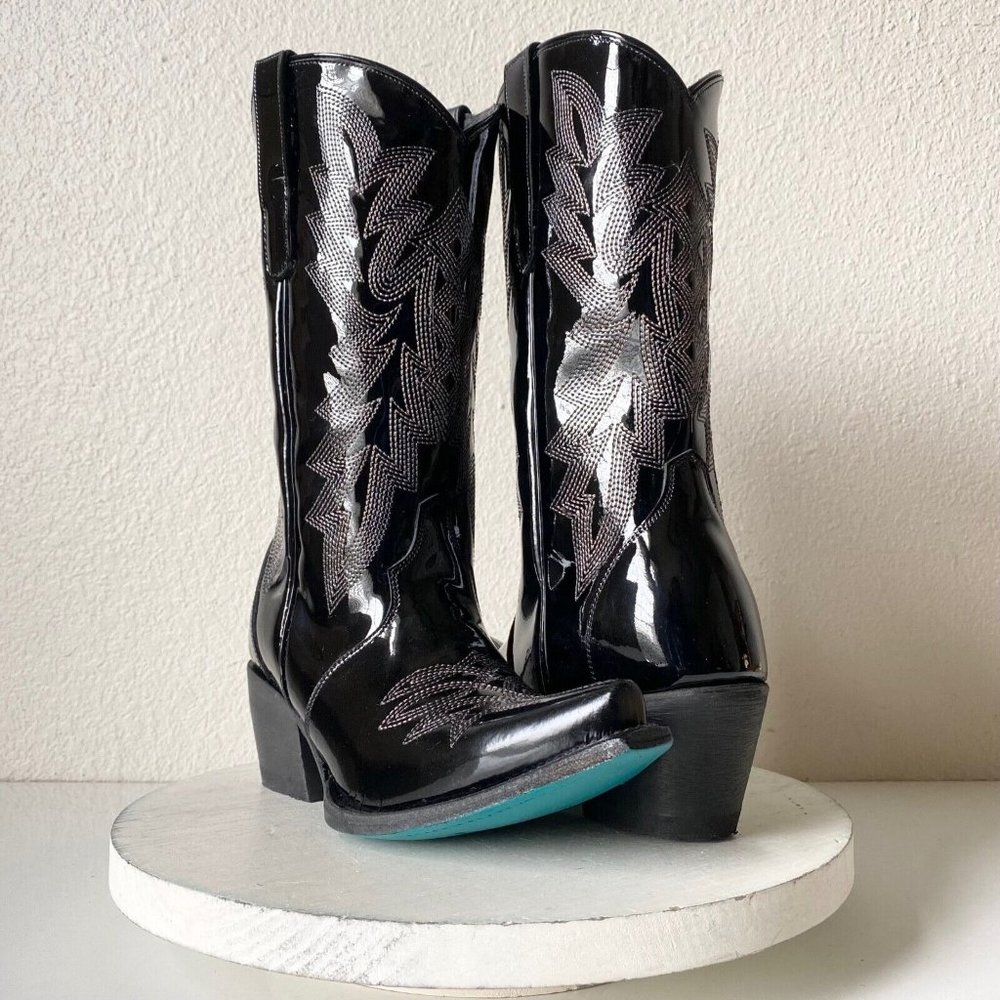NEW Lane Off The Record Womens Western Boot 7 Black Midi Cowboy Boots Snip Toe